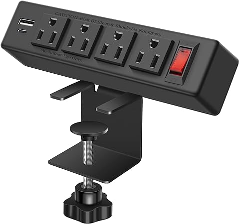 VILONG Desktop Clamp Power Strip with USB C, PD 18W Fast Charging Station Outlet, Surge Protector Power Outlets, Desk Mount Multi-Outlets for Home Office Garage Workshop