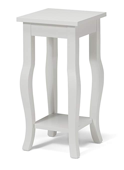 Kate and Laurel Lillian Wood Pedestal End Table Curved Legs with Shelf, 12" x 12" x 24", True White