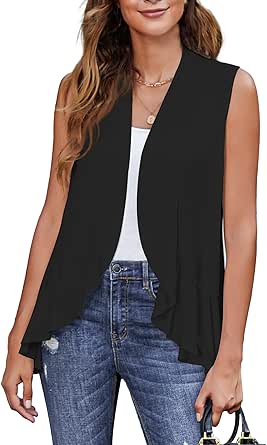 Zeagoo Women's 2024 Sleeveless Draped Summer Cardigan Lightweight Ruffles Hem Vest