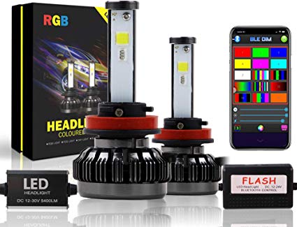 Promax RGB LED Headlight Bulbs Bluetooth controlled 8 Color All-in-One Conversion Kit Size: H11 (H8,H9,H16) - color:3000K, 5000K, 6500K, 8000K, 10000K, Violet, Red, Green
