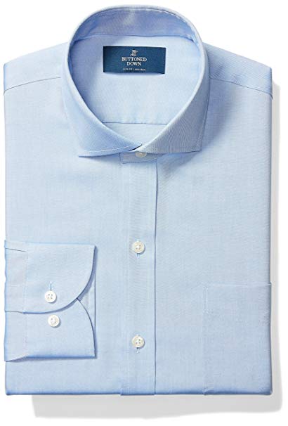 Amazon Brand - BUTTONED DOWN Men's Slim Fit Cutaway-Collar Solid Pinpoint Dress Shirt, Supima Cotton Non-Iron