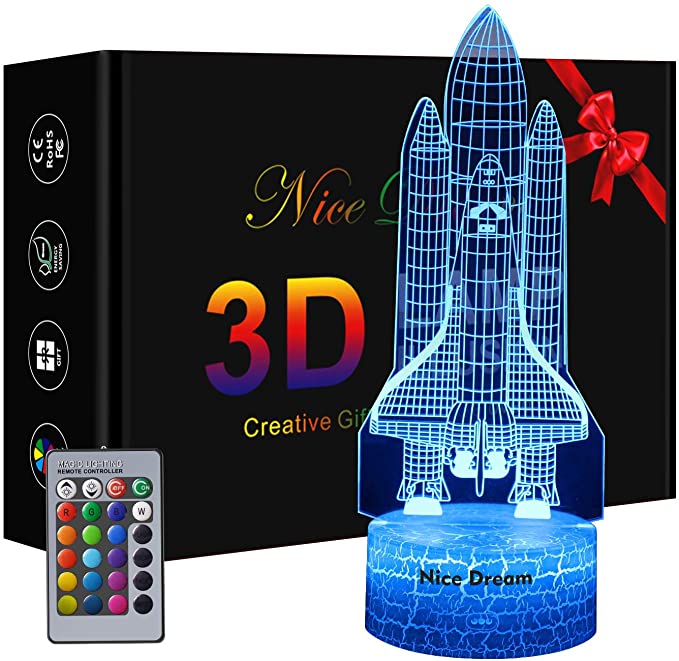 Rocket 3D Illusion Lamp Night Light for Kids,Rocket Toys for Boys,7 Years Boys Birthday Present, Boy Gift Age 10 9 8 7 6 5, Space Gift for Boys(Rocket)