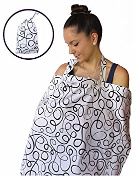 Nursing Cover for Breastfeeding Privacy EXTRA WIDE for Full Coverage - Breathable 100% Cotton , Stylish and High Quality - AZO Free (Black/White)