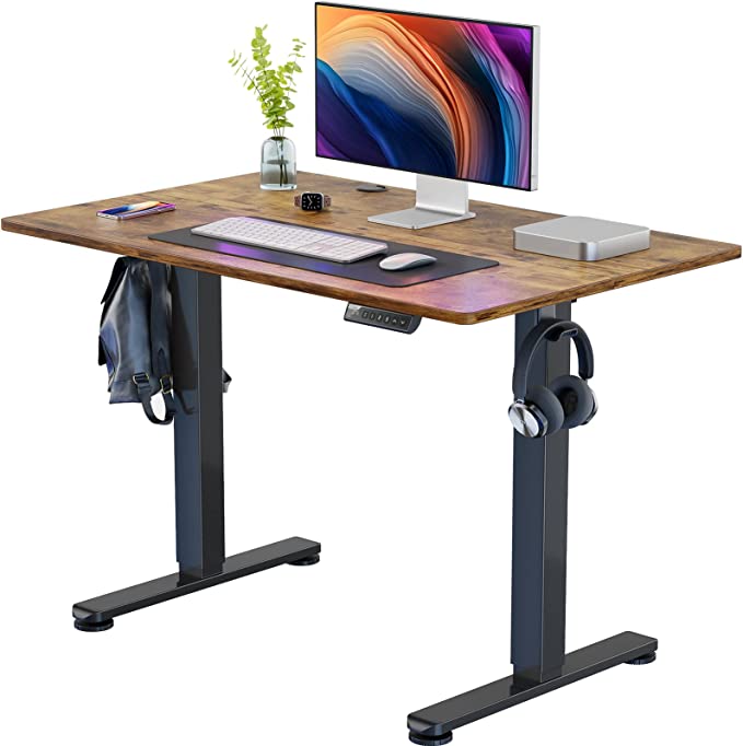 ErGear Height Adjustable Electric Standing Desk, 40 x 24 Inches Sit Stand up Desk, Small Memory Computer Home Office Desk (Vintage Brown)