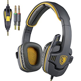 GT SADES SA708 3.5mm Wired Stereo Sound Gaming headset Over-Ear Lightweight Headphone with Microphone and Volume Control (gray yellow)