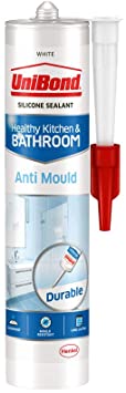 UniBond Anti-Mould White, Waterproof Mould Protection Kitchen & Bathroom Sealant, Long-Lasting White Silicone Sealant, Powerful Bath Sealant, 1 x 274g Cartridge