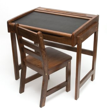 Lipper International Child's Desk with Chalkboard Top and Chair Set, Walnut