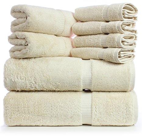 Towel Bazaar 100% Turkish Cotton 8 Pieces Towel Set (2 x Bath Towels, 2 x Hand Towels, 4 x Wash Cloths, Cream)