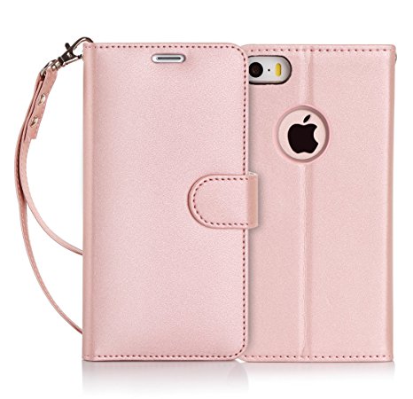 iPhone SE Case, iPhone 5S Case, iPhone 5 Case, FYY [Rose Gold] Premium PU Leather Wallet Case Protective Cover for Apple iPhone SE/5S/5 Rose Gold