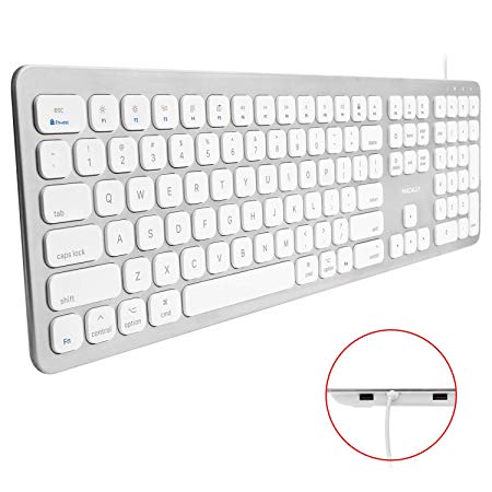 Macally Ultra-Slim USB Wired Keyboard with 2 USB Port Hub Full-Size with Number Pad for Mac - Compatible with Apple Mac Mini/iMac Desktops MacBook Pro/Air (WKEYHUBMB)