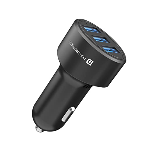 Portronics Car Power 12 Car Charger with 17W Total Output, Triple USB Port, 3.4A Compatible with Most Cars(Black)