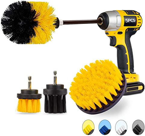 JUSONEY 5 Pack All Purpose Drill Brush Attachment Set- Drifferent Size and Hardness- Easy and Quick Cleaing- Drill for Cleaning Pool Tile, Sinks, Bathtub, Brick, Ceramic, Marble, Auto, Boat