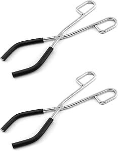 QWORK Beaker Tongs, 2 Pack, Chrome-Plated Iron, Rubber Coated Ends, for 50mL - 2000mL Capacity Beaker