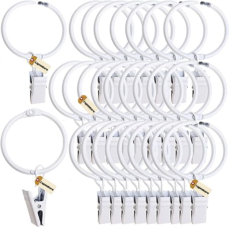 Lsgoodcare Openable Curtain Clips with Rings White 2Inch, Strong Metal Decorative Curtain Clip, Rustproof Drapery Open Clip Rings Pack of 30