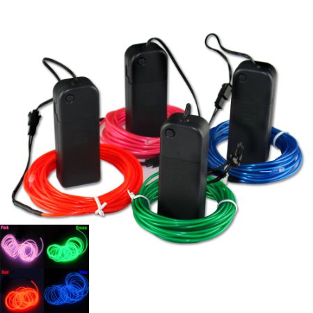 ZITRADESampreg 4 modes 15FT Neon Glowing Strobing Electroluminescent El Wires Multiple Color Red Green Blue Pink 4PCSLot