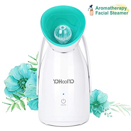 YOHOOLYO Aromatherapy Facial Steamer Warm Mist Humidifier Atomizer Face Moisturizing Spa Steamer with Essential Oil Box, Cotton Piece and Head Band
