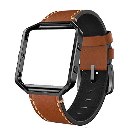 SWEES Leather Bands Compatible Fitbit Blaze Smart Watch, Genuine Leather Replacement Band Metal Frame Small & Large Women Men, Champagne Gold, Rose Gold, Black, Brown, White, Grey, Turquoise