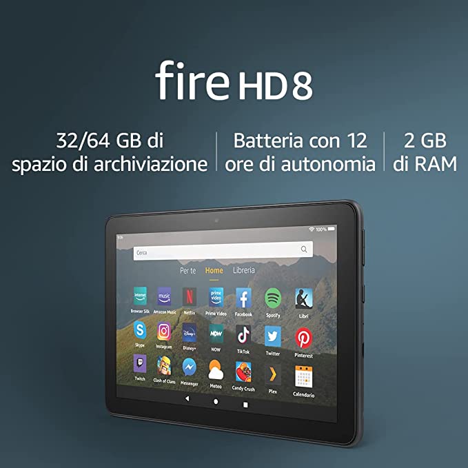 Tablet Fire HD 8 | Schermo HD da 8”, 32 GB (Nero) - Con pubblicità