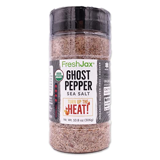 FreshJax Premium Gourmet Organic Spices and Seasonings (Ghost Pepper: Organic Fiery Hot Sea Salt - Large Bottle)