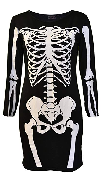 Noroze Womens Skeleton Bones Halloween Dress Bodycon Party Fancy Dress