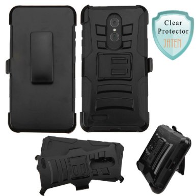 ZTE ZMAX Pro Case, JATEN [Belt Clip] Rugged Hybrid Dual Layer Kickstand Holster Combo   Screen Protector and Stylus Pen (Black/Black)