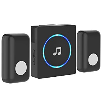 Chime, JETech 2-Push Bell Portable Wireless DoorBell Chime Plug-in Push Button (Black) - 2127F