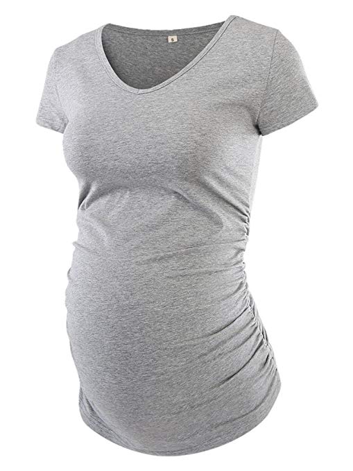 Pinkydot Women's V Neck T Shirt Classic Side Ruched Pregnancy Maternity T-Shirt Tops