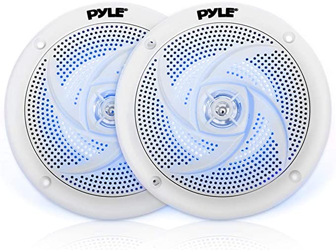 Pyle Marine Speakers - 5.25 Inch 2 Way Waterproof and Weather Resistant Outdoor Audio Stereo Sound System with LED Lights, 180 Watt Power and Low Profile Slim Style - 1 Pair - PLMRS53WL