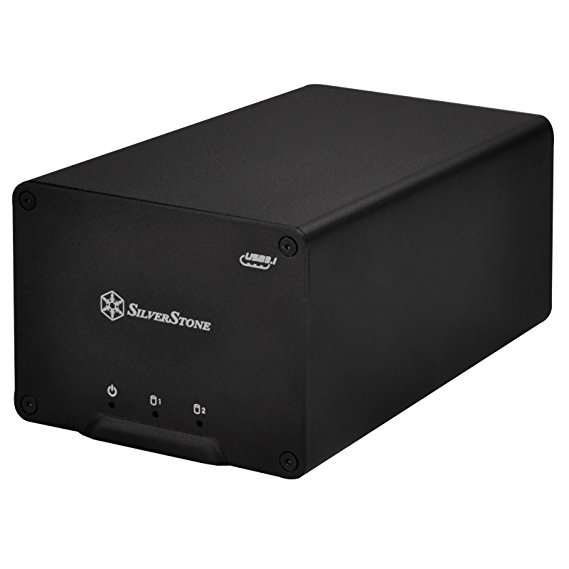 SilverStone SST-DS223 - USB 3.1 Gen2 External Hard Drive Enclosure 2 Bay Raid Storage, for 2.5 Inch HDD or SSD, black