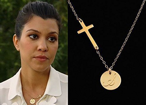 Personalized Cross Necklace . 14k Gold Fill . Sideways Off-Center Cross with 1/2" Disc . Monogrammed Single Initial or 3 Initials