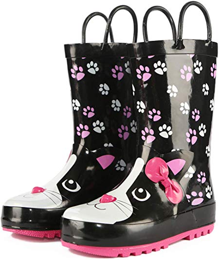 SHOFORT Kids Rain Boots Girls Boys Toddler Rainboots Rubber Rain Shoes Animal Printed,Easy-On Handles