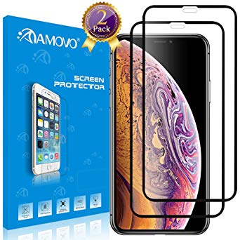 AMOVO Screen Protector for iPhone Xs Max [2 Pack] iPhone Xs Max Screen Protector Tempered Glass [9H Hardness] Premium Ultra Clear Glass Protector for iPhone Xs Max (6.5’’) (Black)