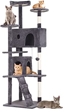 BestPet 70in Cat Tree Tower for Indoor Cats,Multi-Level Cat Furniture Activity Center with Cat Scratching Posts Stand House Cat Condo with Funny Toys for Kittens Pet Play House,Light Gray