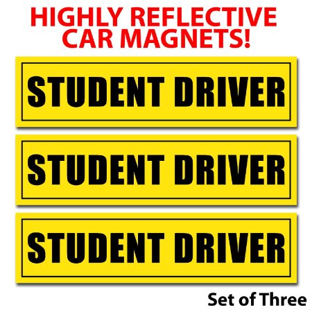 Dcs Deals Student Driver Magnets Set of 3 - Reflective Vehicle Car Sign 12 X 3 X 01 Inches