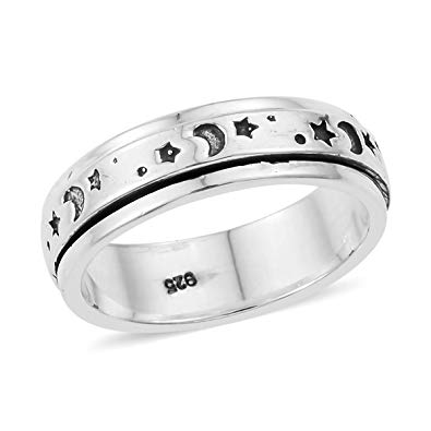 925 Sterling Silver Stars Moon Spinner Fidget Ring for Women and Girls