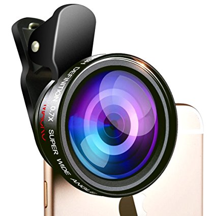 0.7X Super Wide Angle Lens   12X Macro Lens, Milocos [Upgraded Version] 2 in 1 Professional HD Camera Lens Kit, Universal Clip-On Cell Phone Lens for iPhone/iPad/Samsung & Most Smartphones