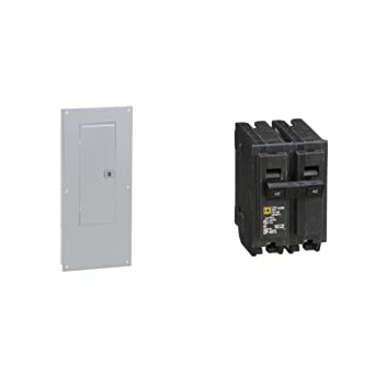 Square D - HOM3060M200PCVP 200 Amp 30-Space 60-Circuit Indoor Main Breaker Load Center with Cover & HOM240CP Circuit Breaker, Pack of 1, Black