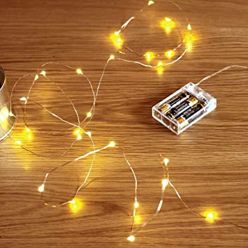 Led String Lights, Sanniu 2 Packs 5m/16ft Mini Battery Powered Copper Wire Starry Fairy Lights, Battery Operated Lights for Bedroom, Christmas, Parties, Wedding, Centerpiece, Decoration (Warm White)