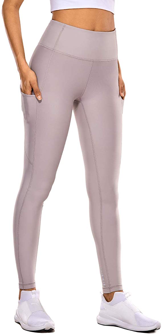 CRZ YOGA Thermal Fleece Lined Leggings Women High Waisted Winter Yoga Pants with Pockets-28 Inches