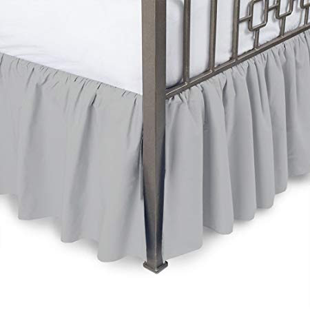 Sleepwell Light Grey Solid, King Size Ruffled Bed Skirt 10 inch Drop Split Corner,100 Percent Pure Egyptian Cotton 400 Thread Count, Wrinkle & Fade Resistant