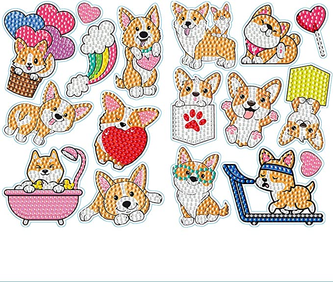 Alloyseed 2pcs Dog Diamond Painting Stickers Kits for Kids 5D Welsh Corgi DIY Diamonds Paint by Numbers Art Handmade Craft for Beginners Stickers Gift for Children Boys Girls