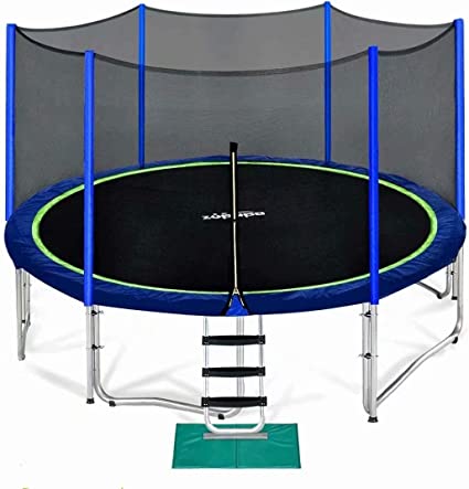 Zupapa 15 14 12 Ft TUV Approved Trampoline with Enclosure net and Pole & Safety Pad & Ladder & Jumping Mat & Rain Cover