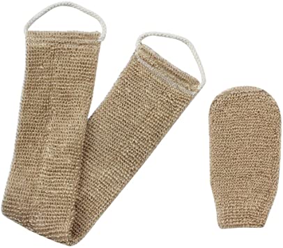 Homgaty Hemp Back Scrubber Body Washer Brush Scrubber, 100% Natural Exfoliating With Mitt