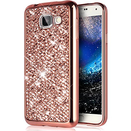 Galaxy A5 2017 Case,[Glitter TPU Case] ikasus Ultra-Slim Scratch-Resistant Shiny Sparkle Bling Glitter Handcraft Plated Soft TPU Silicone Rubber Protective Case Cover for Galaxy A5 2017,Rose Gold