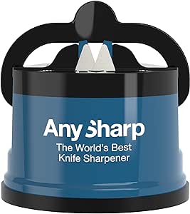 AnySharp World's Best Knife Sharpener with PowerGrip, Blue