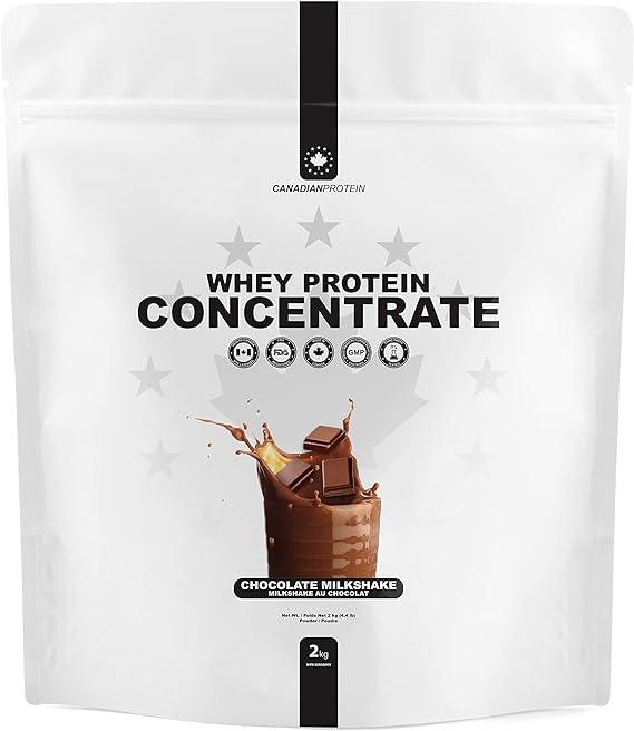 Canadian Protein Whey Concentrate 24g of Protein | 2 kg of Chocolate Milkshake Flavored Low Carb Keto Friendly Workout Recovery Drink | Protein Powder Rich in BCAA Amino Acids
