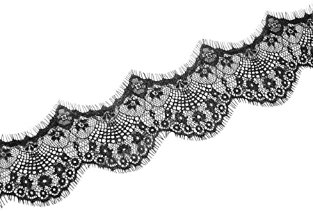 ATRibbons Pack of 2 Delicate Eyelash Shape Wide Lace Trim for Sewing Making,Decoration and Dress Ornament,3.7 Inches x 3 Yards (Black)