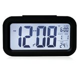 EIALA Light-sensor Smart Simple and Silent Alarm Clock w Date Temperature Display Repeating Snooze and Sensor Light  Night Light Progressively Louder Wakey Alarm Black