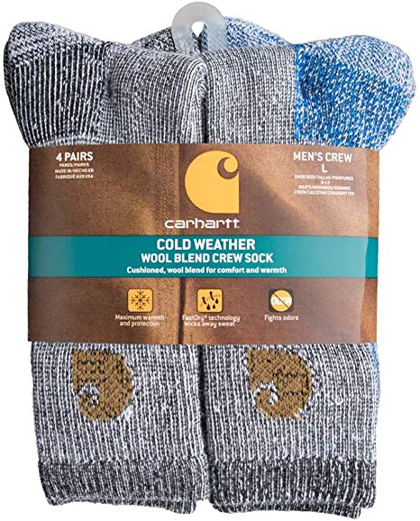 Carhartt Men's A118-4 Cold Weather Wool Blend Crew Socks (Pack of 4)