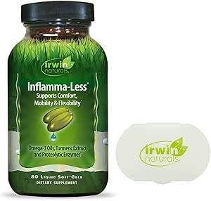 Irwin Naturals Inflammatory Response Inflamma-Less Supports Comfort Mobility Flexibility, 80 Liquid Softgels Bundle with a Pill Case